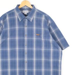 古着 大きいサイズ カーハート 半袖レギュラーカラーシャツ メンズUS-2XLサイズ チェック柄 青 ブルー系 tn-1242n｜canopus-web-shop