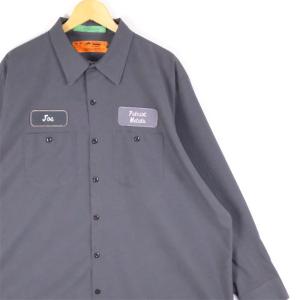 古着 大きいサイズ レッドキャップ SP14CH3 長袖ワークシャツ メンズUS-2XLサイズ 無地 チャコール グレー系 tn-1606n｜canopus-web-shop
