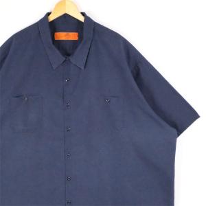 古着 大きいサイズ レッドキャップ RED KAP SP24NV5 半袖ワークシャツ メンズUS-6XLサイズ 無地 紺 ネイビー系 tn-1749n｜canopus-web-shop
