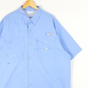 古着 大きいサイズ コロンビア PFG 半袖フィッシングシャツ メンズUS-XLサイズ 無地 水色 ライトブルー系 tn-1758n｜canopus-web-shop