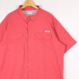 古着 大きいサイズ コロンビア PFG 半袖フィッシングシャツ メンズUS-XXLサイズ 無地 赤 レッド系 tn-1762n｜canopus-web-shop