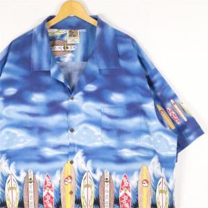 古着 超大きいサイズ 00s Hawaii製 Winnie Fashion 半袖開襟ハワイアンシャツ アロハシャツ メンズUS-4XLサイズ ライトブルー系 tn-1768n｜canopus-web-shop