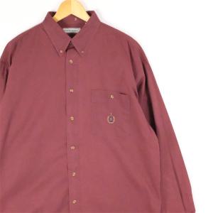 古着 大きいサイズ 00's Bugle Boy Company 長袖ボタンダウンシャツ メンズUS-XLサイズ 無地 赤 ワインレッド系 tn-1882n｜canopus-web-shop