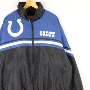 古着 大きいサイズ NFL公式 COLTS オフィシャルジャケット アメフト ブルゾン メンズUS-2XLサイズ ブラック×ブルー系 tn-1956｜canopus-web-shop