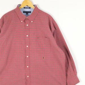 古着 大きいサイズ トミーヒルフィガー 長袖ボタンダウンシャツ メンズUS-2XLサイズ チェック柄 赤 レッド系 tn-2143n｜canopus-web-shop