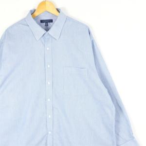 古着 大きいサイズ トミーヒルフィガー 長袖コットンストライプシャツ メンズUS-2XLサイズ ピンストライプ柄 青 ブルー系 tn-2144n｜canopus-web-shop
