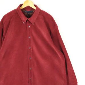 古着 大きいサイズ トミーヒルフィガー 細畝 長袖コーデュロイシャツ メンズUS-2XLサイズ 無地 赤 ワインレッド系 tn-2146｜canopus-web-shop