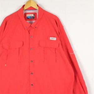 古着 大きいサイズ MAGELLAN 長袖フィッシングシャツ アウトドア 釣り メンズUS-2XLサイズ 無地 赤 レッド系 tn-2168n｜canopus-web-shop