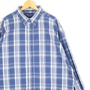 古着 大きいサイズ ラングラー 長袖ボタンダウンシャツ メンズUS-2XLサイズ チェック柄 紺 ネイビーブルー系 tn-2196n｜canopus-web-shop