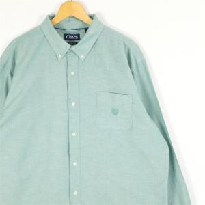 古着 大きいサイズ チャップス 長袖ボタンダウンシャツ メンズUS-2XLサイズ 無地 緑 グリーン系 tn-2200n｜canopus-web-shop