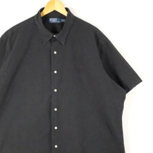 古着 大きいサイズ 旧タグ 90's ポロラルフローレン 半袖レギュラーカラーシャツ メンズUS-2XLサイズ 無地 ブラック系 tn-2249n｜canopus-web-shop