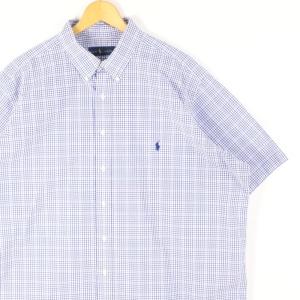 古着 大きいサイズ ラルフローレン 半袖ボタンダウンシャツ メンズUS-2XLサイズ チェック柄 ネイビー×ホワイト系 tn-2261n｜canopus-web-shop