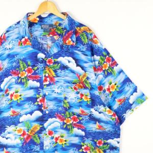 古着 大きいサイズ ポロラルフローレン 半袖オープンカラーシャツ アロハ メンズUS-3XLTサイズ 総柄 青 ブルー系 tn-2264n｜canopus-web-shop