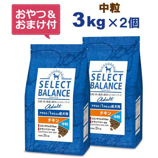 （国産おやつ＆おまけ付き）セレクトバランス アダルト チキン 中粒 3kg×2個セット　１才以上の成...