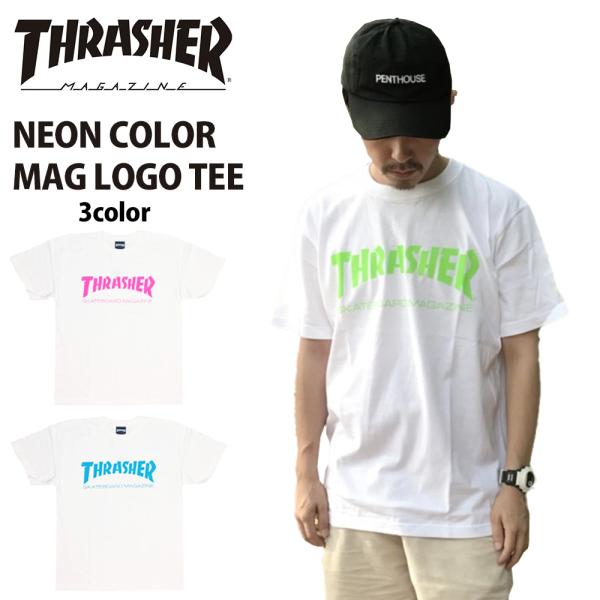 Tシャツ メンズ レディース THRASHER スラッシャー ネオンカラー ブラック ホワイト ピン...