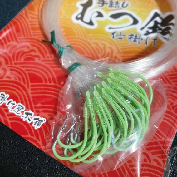 むつ鈎仕掛け　ネオカラー夜光グリーン　鈎16号　30本入り　※選べるハリス号数＆長さ