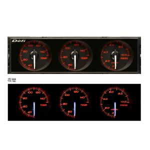 Defi デフィ DF14402 DIN-Gauge 3連メーター 温度計2個、圧力計1個 黒文字板 指針色：白 目盛り色：アンバーレッド 夜間照明色：アンバーレッド ディンゲージ｜car-parts-shop-mm