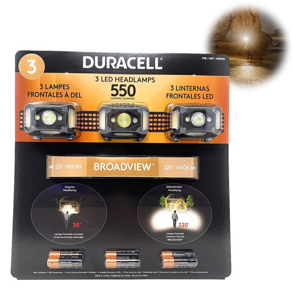 デュラセル 550ルーメン LED ヘッドランプ 3個 3パック ヘッドライト 9モード コストコ ...