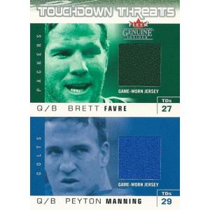 ファーブ / マニング NFLカード Brett Favre / Peyton Manning 2003 Fleer Genuine Insider Touchdown Threads Jerseys 136/200｜cardfanatic