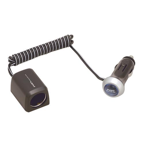 車用 シガーソケット 電源 ユニバーサルソケット 1 ブラック 延長 後部座席 給電 ブルーLED ...