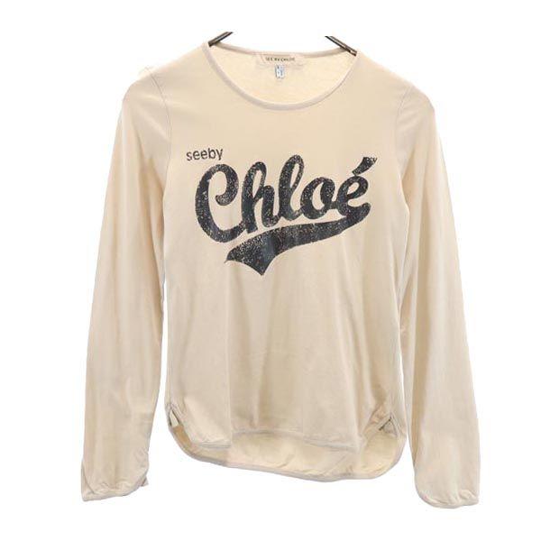 SEE BY CHLOE シーバイクロエ ロゴプリント 長袖 Tシャツ 38 ベージュ ロンT レデ...