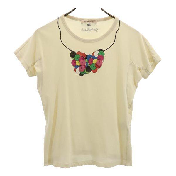 SEE BY CHLOE シーバイクロエ プリント 半袖 Tシャツ 4 ベージュ系 レディース 古着...