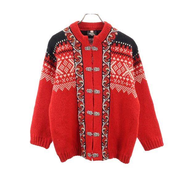 FJORD FASHION 80s ヴィンテージ ウール チロル 長袖 メタルフック ニット カーデ...