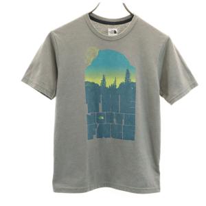 THE NORTH FACE ザノースフェイス アウトドア プリント 半袖 Tシャツ M 10/12 グレー キッズ 古着 中古