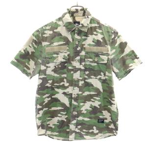 STUSSY ステューシー カモフラ柄 半袖 ミリタリーシャツ S カーキ 迷彩 メンズ 古着 中古