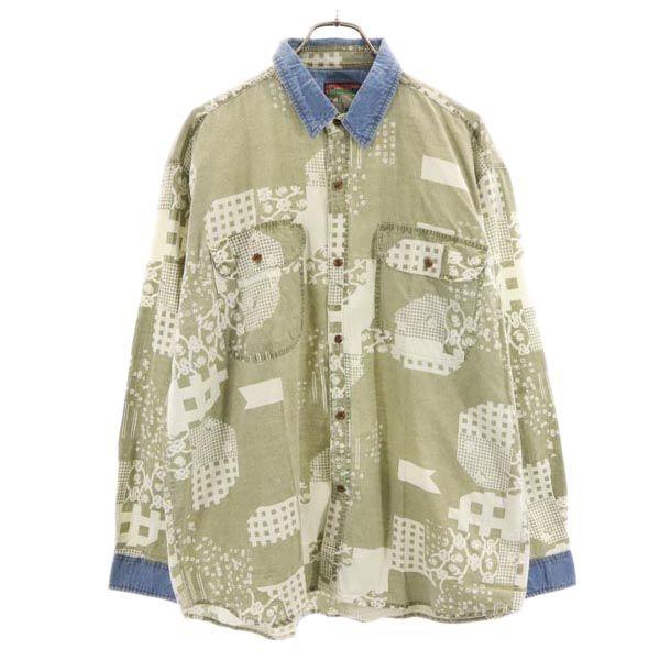 NEXTGENERATION bis 90s オールド 総柄 長袖 シャツ カーキ系 メンズ 古着 ...
