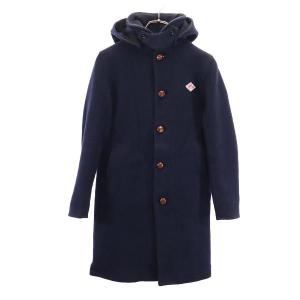 Danton ダントン 日本製 ウールブレンド ステンカラーコート 34 ネイビー くるみボタン レディース 古着 中古