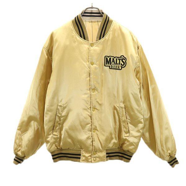 MALTS BEER モルツビール 長袖 リバーシブル スタジャン L ゴールド メンズ 古着 中古
