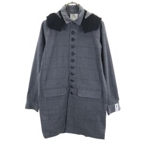 SHAREEF シャリーフ 日本製 チェック柄 ステンカラーコート 2 グレー メンズ 古着 中古