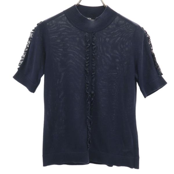 Rene basic ルネベーシック 日本製 半袖 セーター 36 ネイビー ニット レディース 古...