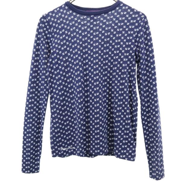 RALPH LAUREN ラルフローレン 総柄 長袖 Tシャツ XS ネイビー×ホワイト ロンT レ...