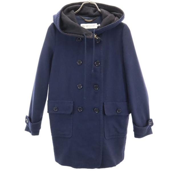 SEE BY CHLOE シーバイクロエ ウールブレンド フーデッド ピーコート 38 ネイビー レ...