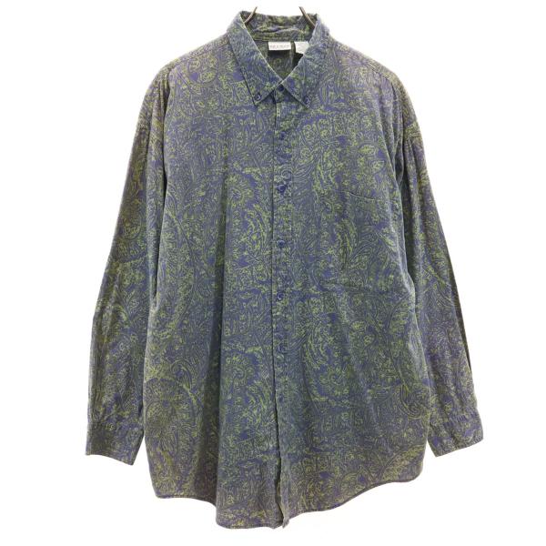 NUOVO 90s オールド ペイズリー柄 長袖 ボタンダウンシャツ XL パープル 他 メンズ 古...