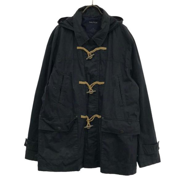 NAUTICA ノーティカ ダッフルコート L ブラック コーティング加工 メンズ 古着 中古