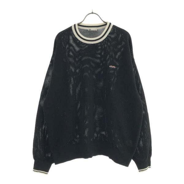 JaVa ジャバ 長袖 クルーネック メッシュ カットソー M ブラック×ホワイト メッシュ メンズ...