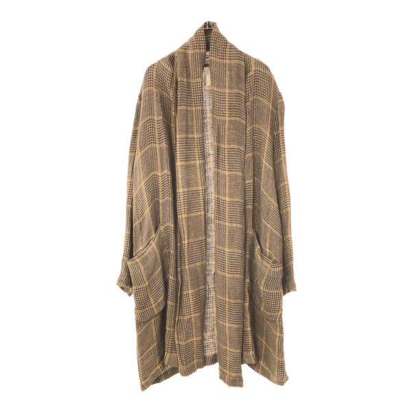 TROVE トローヴ 日本製 グレンチェック リネン ガウンコート 2 ブラウン系 メンズ 古着 中...