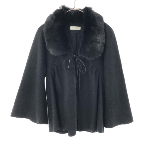 TO BE CHIC トゥービーシック 三陽商会 ラビットファー ウールジャケット ブラック 付け襟...