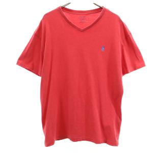 POLO RALPH LAUREN ポロラルフローレン 半袖 クラシックフィット Vネック Tシャツ M レッド系 メンズ 古着 中古