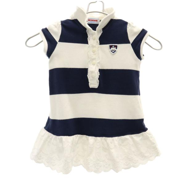 mikihouse ミキハウス 日本製 ボーダー フレンチスリーブ ワンピース 80cm ホワイト系...