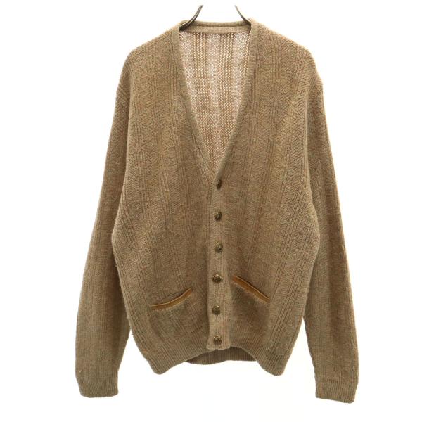 80s USA製 ヴィンテージ 長袖 Vネック ニットカーディガン L ベージュ系 メンズ 古着 中...