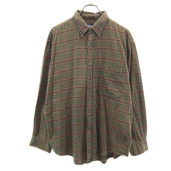 LANDS' END ランズエンド 90s オールド 長袖 ネルシャツ L カーキ メンズ 古着 中...