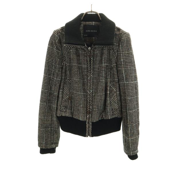 ZARA BASIC ザラベーシック 総柄 ブルゾン M ブラック系 メンズ 古着 中古