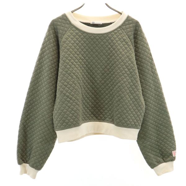 JaVa ジャバ 長袖 クロップド丈キルティング カットソー M カーキ レディース 古着 中古