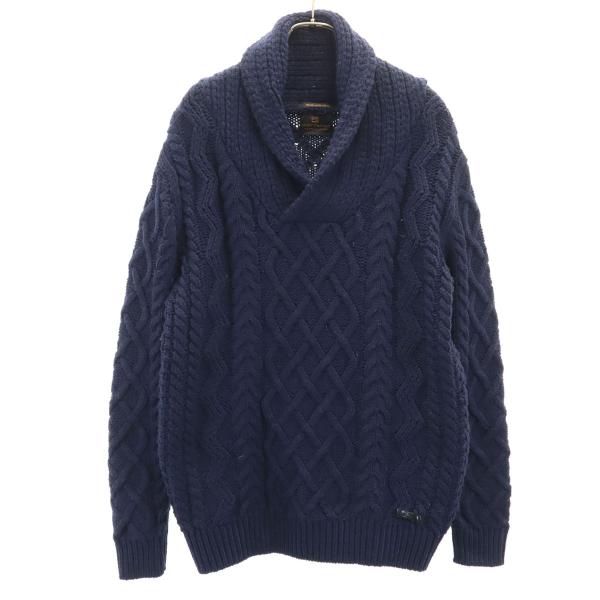 SCOTCH&amp;SODA スコッチアンドソーダ 長袖 ショールカラー セーター M ネイビー アランニ...