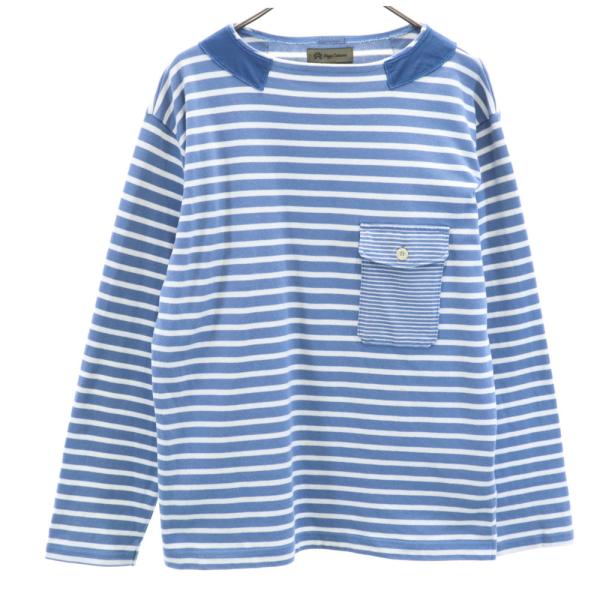 Nigel Cabourn ナイジェルケーボン 日本製 ボーダー柄 長袖 カットソー 50 ブルー ...