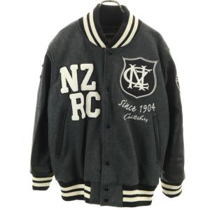 CANTERBURY OF NEW ZEALAND カンタベリー ウールブレンド ラグビー 袖レザー切替 スタジャン L グレー メンズ 古着 中古